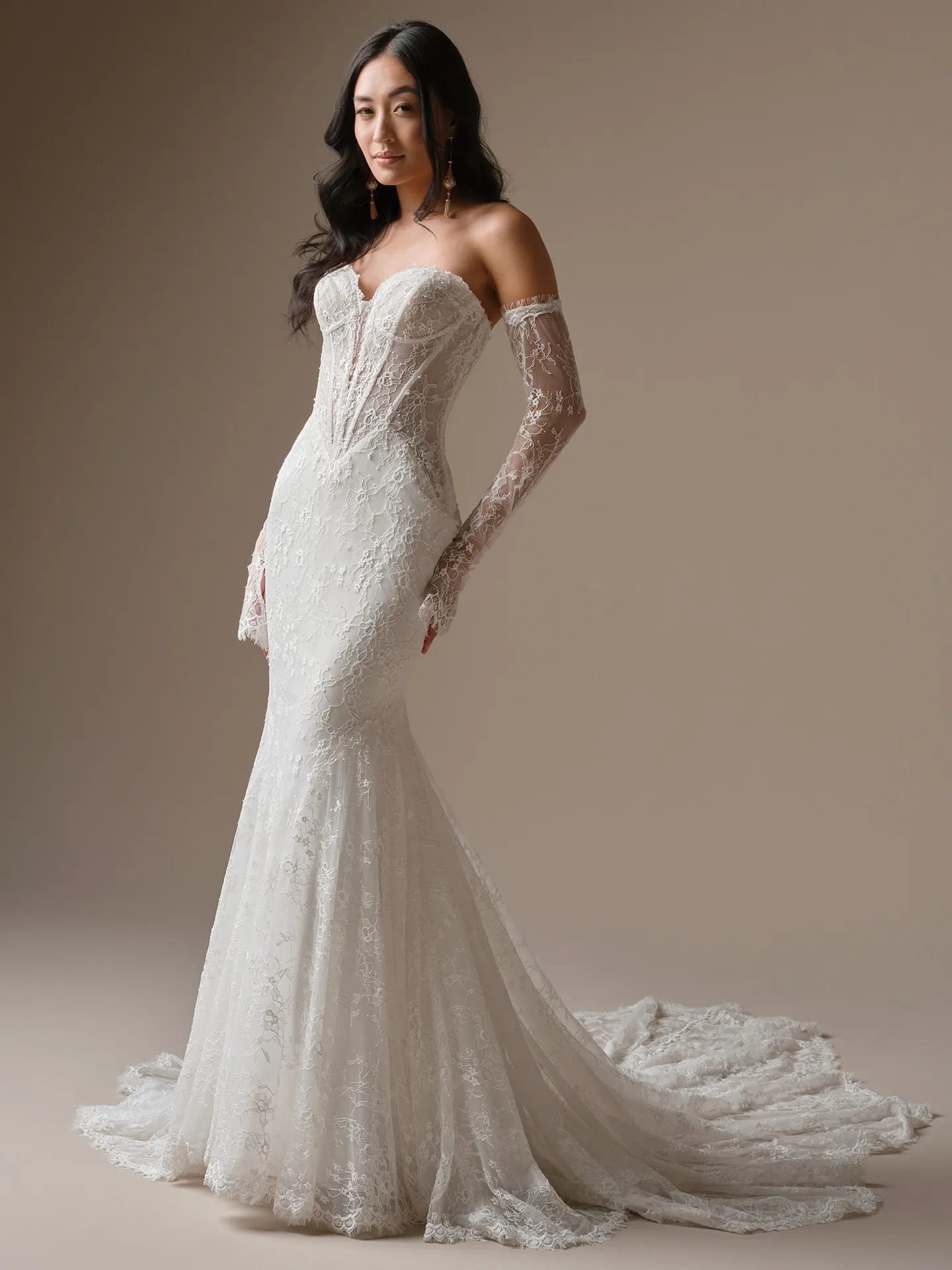 layered lace mermaid wedding dress Bellevue Strapless | Maggie Sottero BACKLESS LONG DRESSES