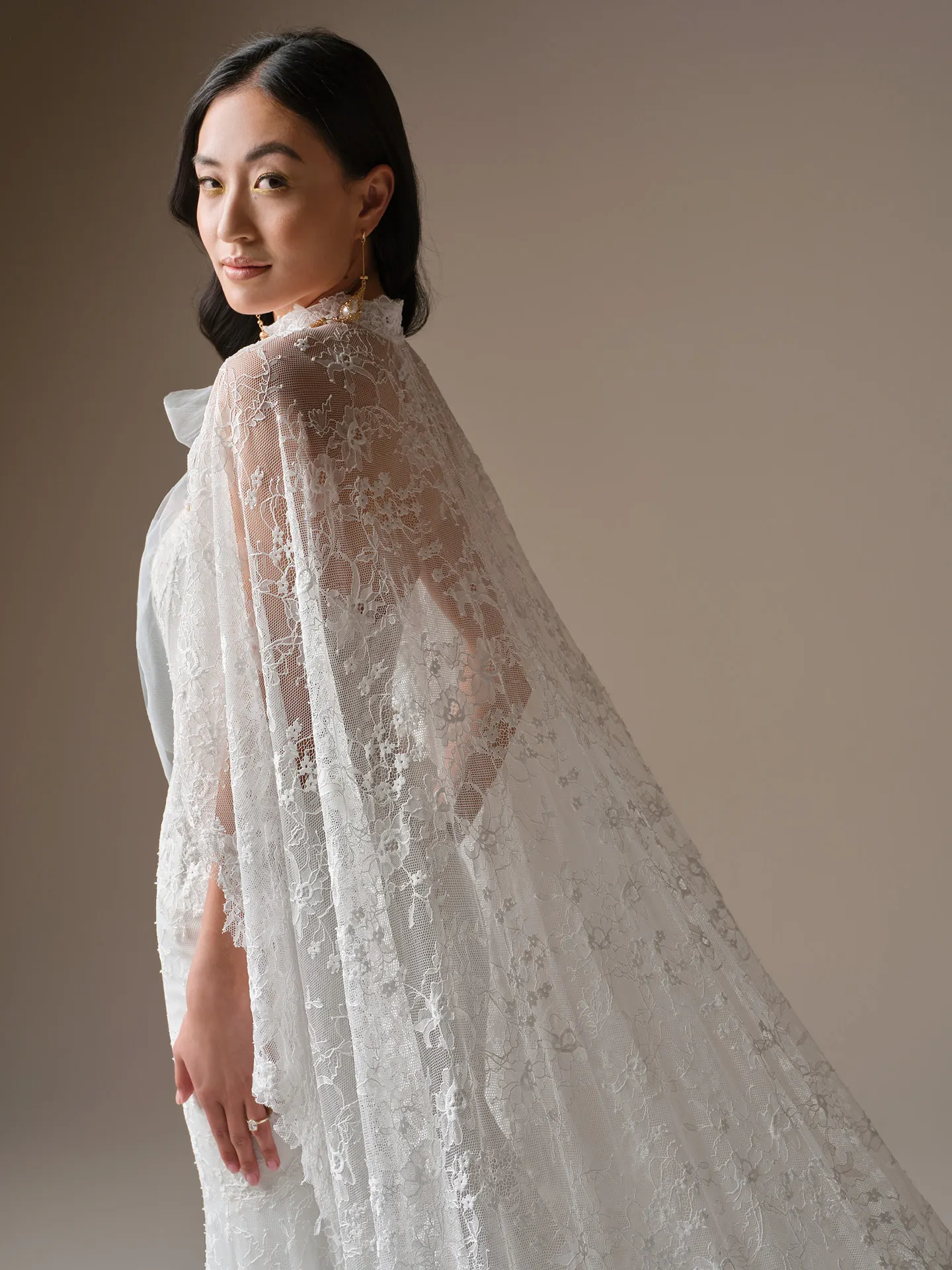 Maggie Sottero Bellevue, side view, strapless lace mermaid wedding dress.