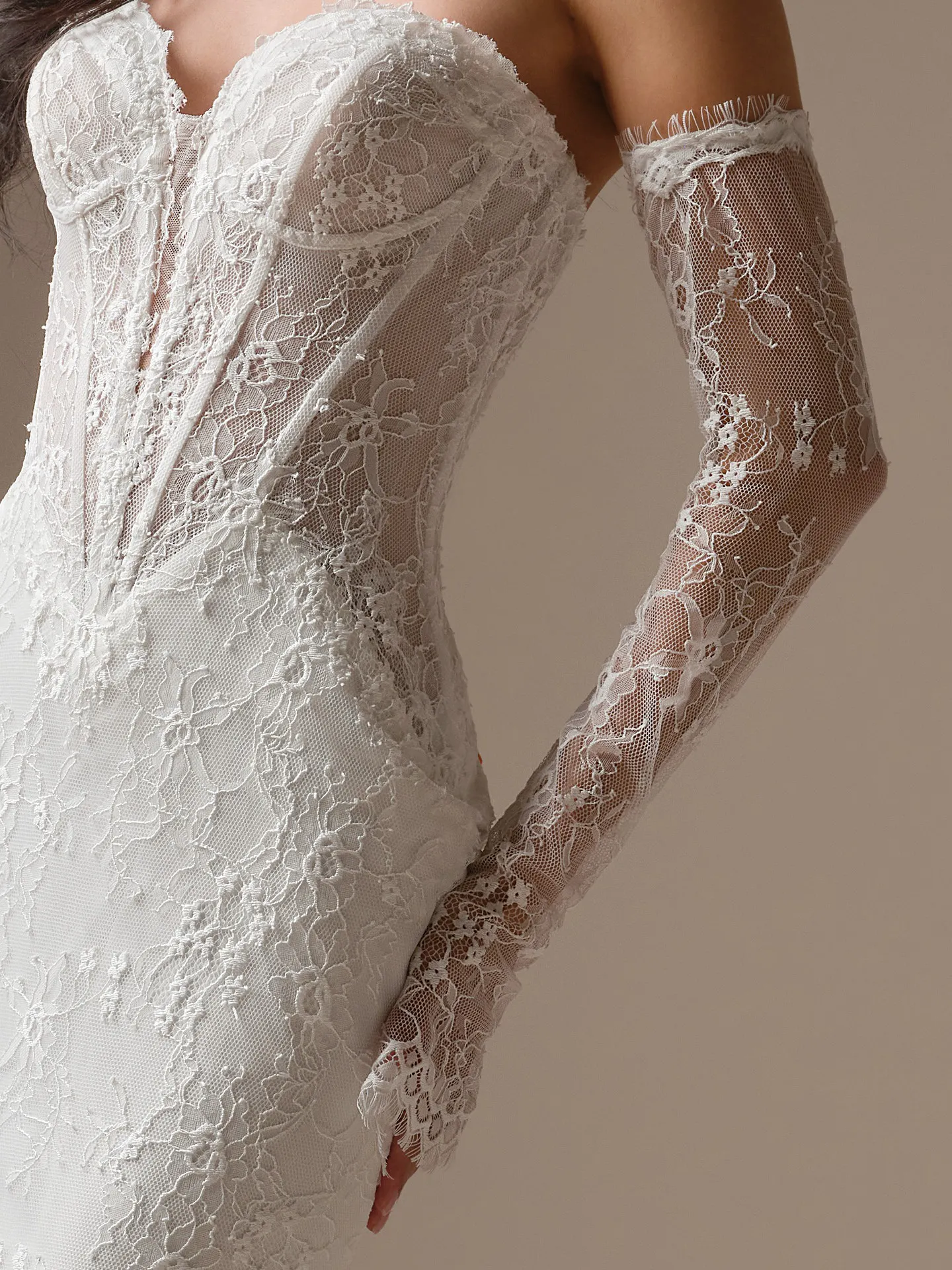 Maggie Sottero Bellevue detachable sleeves, front view.
