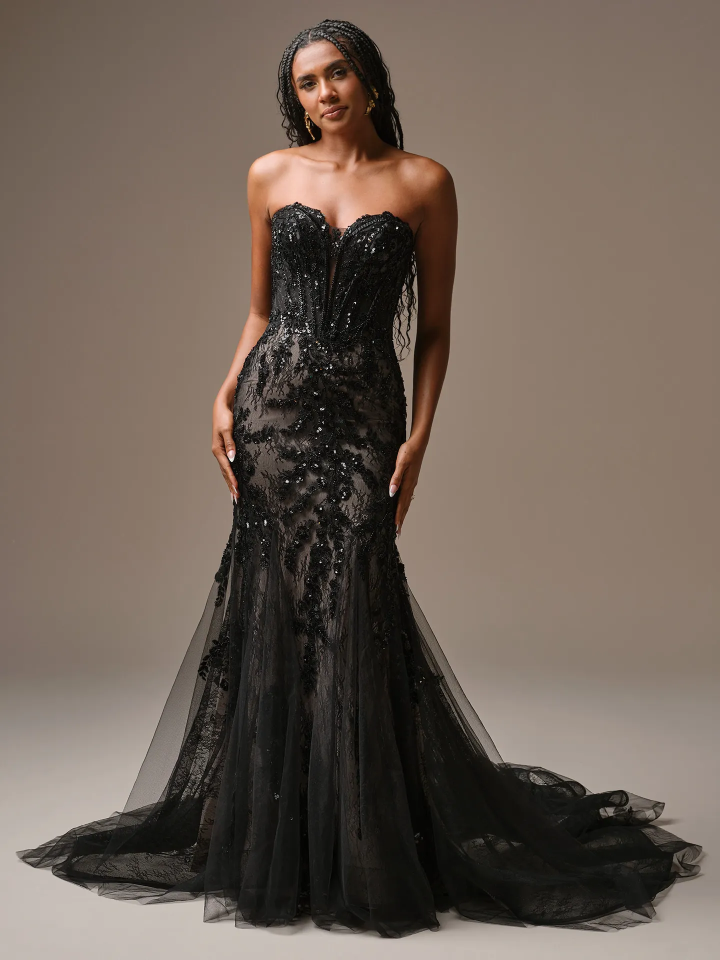 Maggie Sottero Benjie Sequin Lace Mermaid Bridal Dress front view.