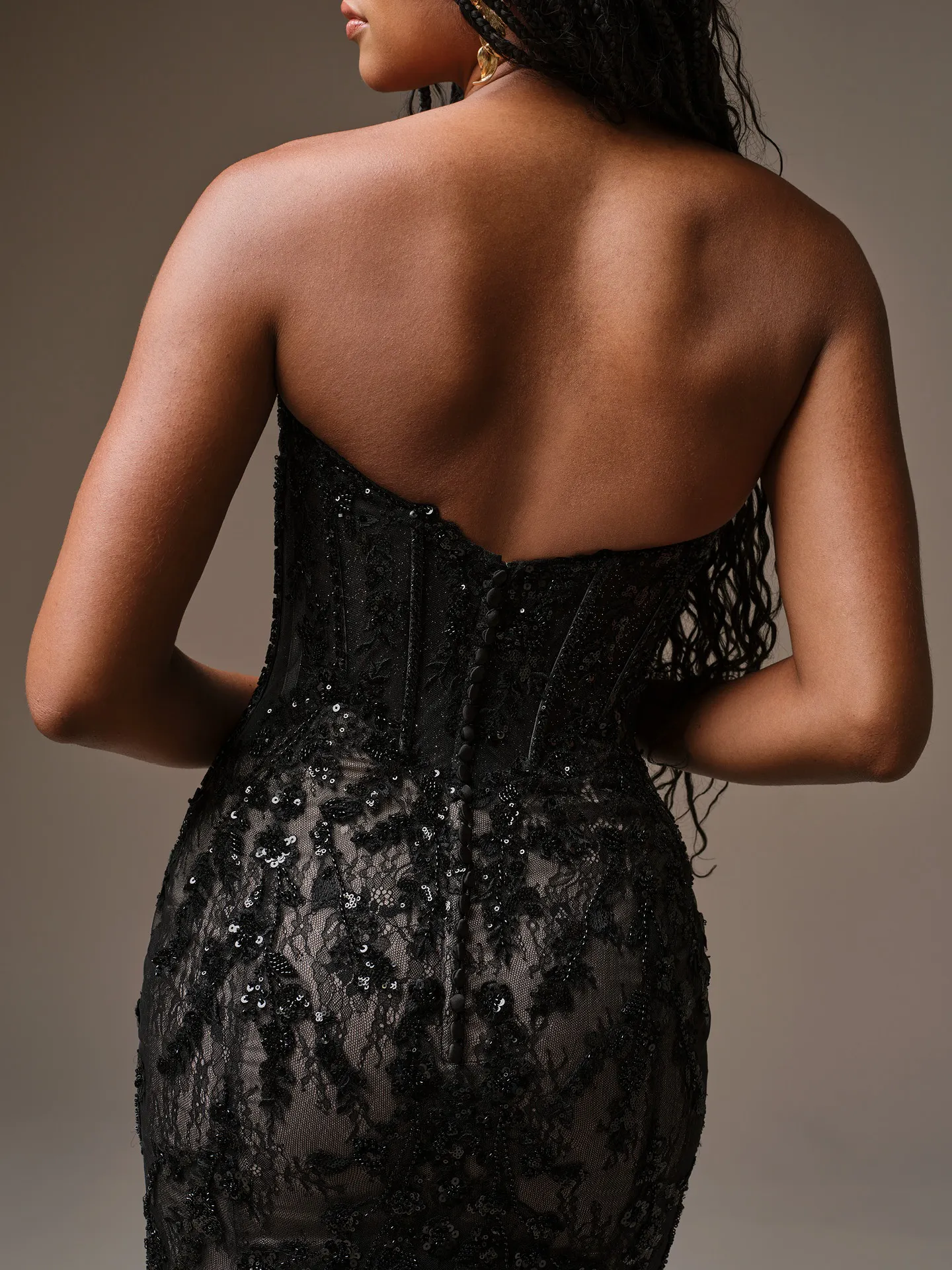 Maggie Sottero Benjie back view sequin lace mermaid bridal dress