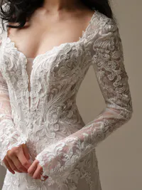 Farrah detachable fitted illusion sleeves with sequin and Chantilly lace, soft flare, and buttoned cuffs
