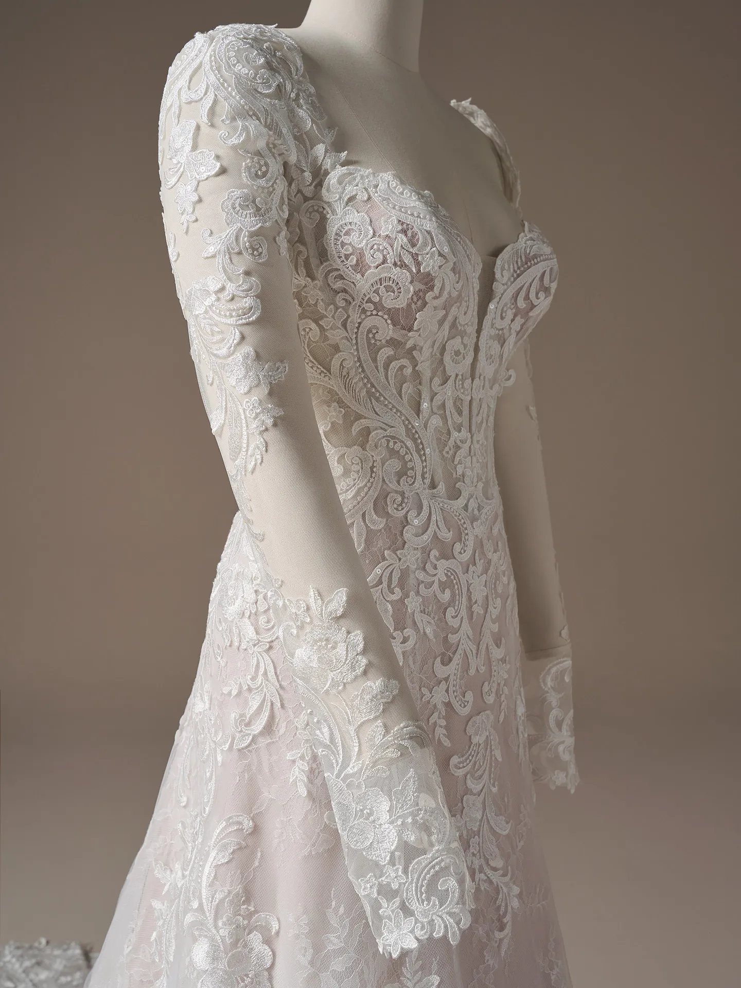 Maggie Sottero Farrah detachable sleeves - plain tulle, front view.