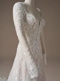 Farrah detachable fitted illusion sleeves with sequin lace, plain tulle, and flared tulle button cuffs