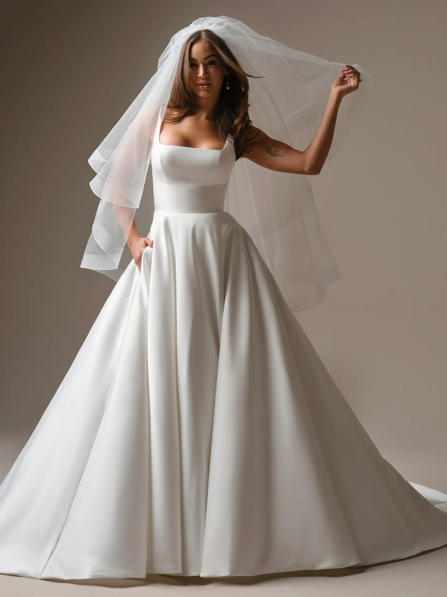 Galina Square Neck A-Line Wedding Dress, front view Maggie Sottero.
