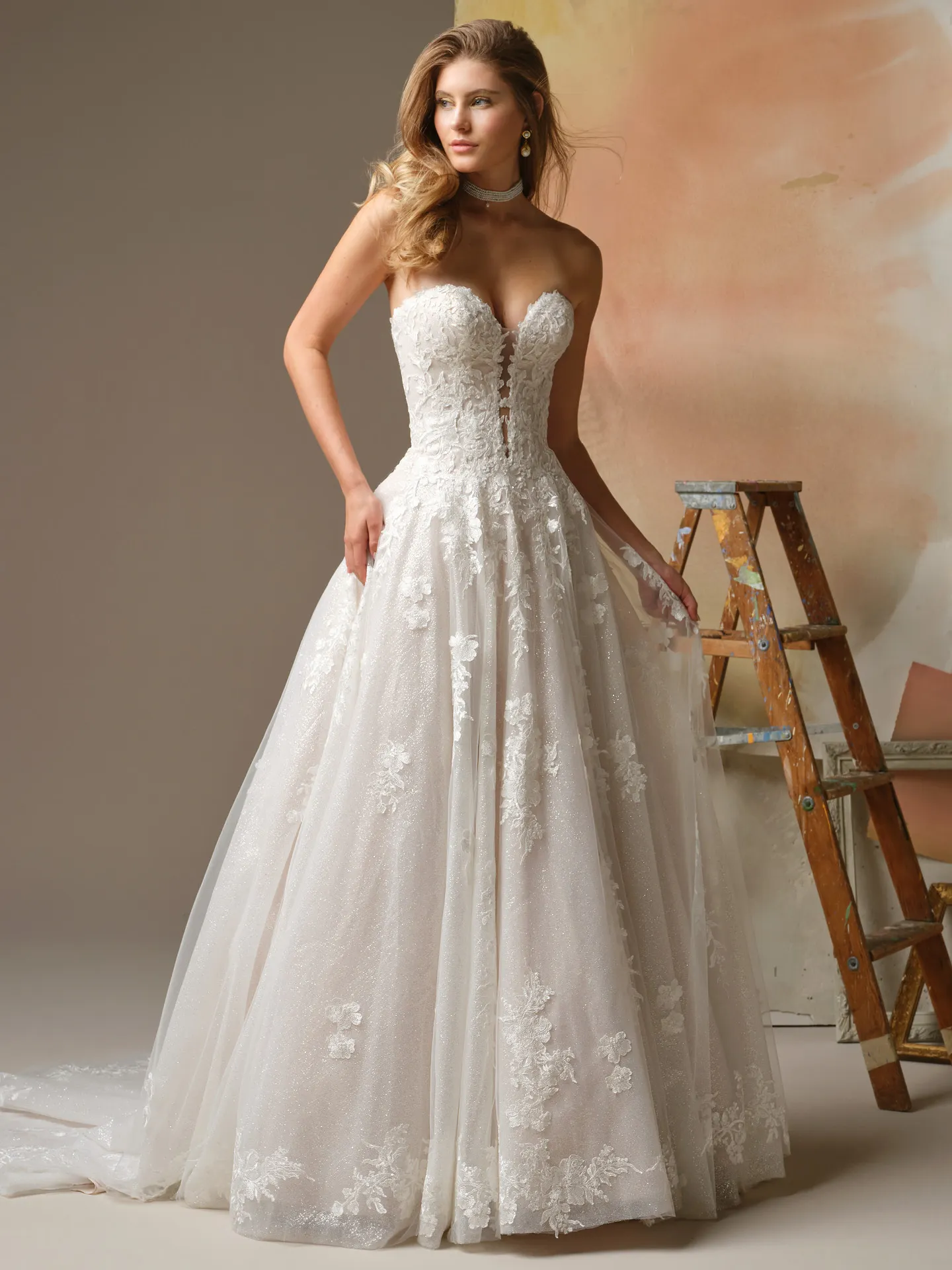 Maggie Sottero Jennifer, front view A-Line sequin wedding dress.