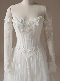 Kitaro detachable illusion Chantilly lace sleeves with beaded 3-D flowers