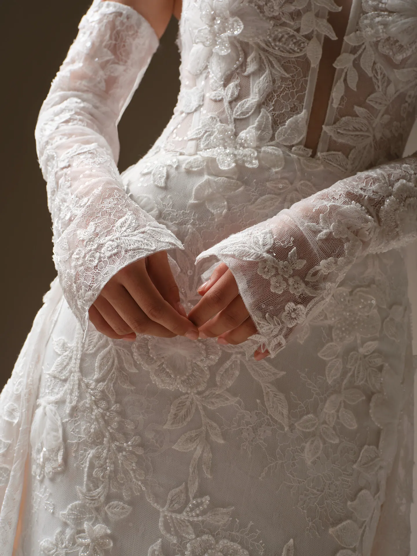 Laurie illusion square neck fit-and-flare lace details Maggie Sottero.