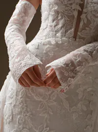 Laurie detachable off-the-shoulder beaded and sequined illusion lace sleeves with buttoned cuffs