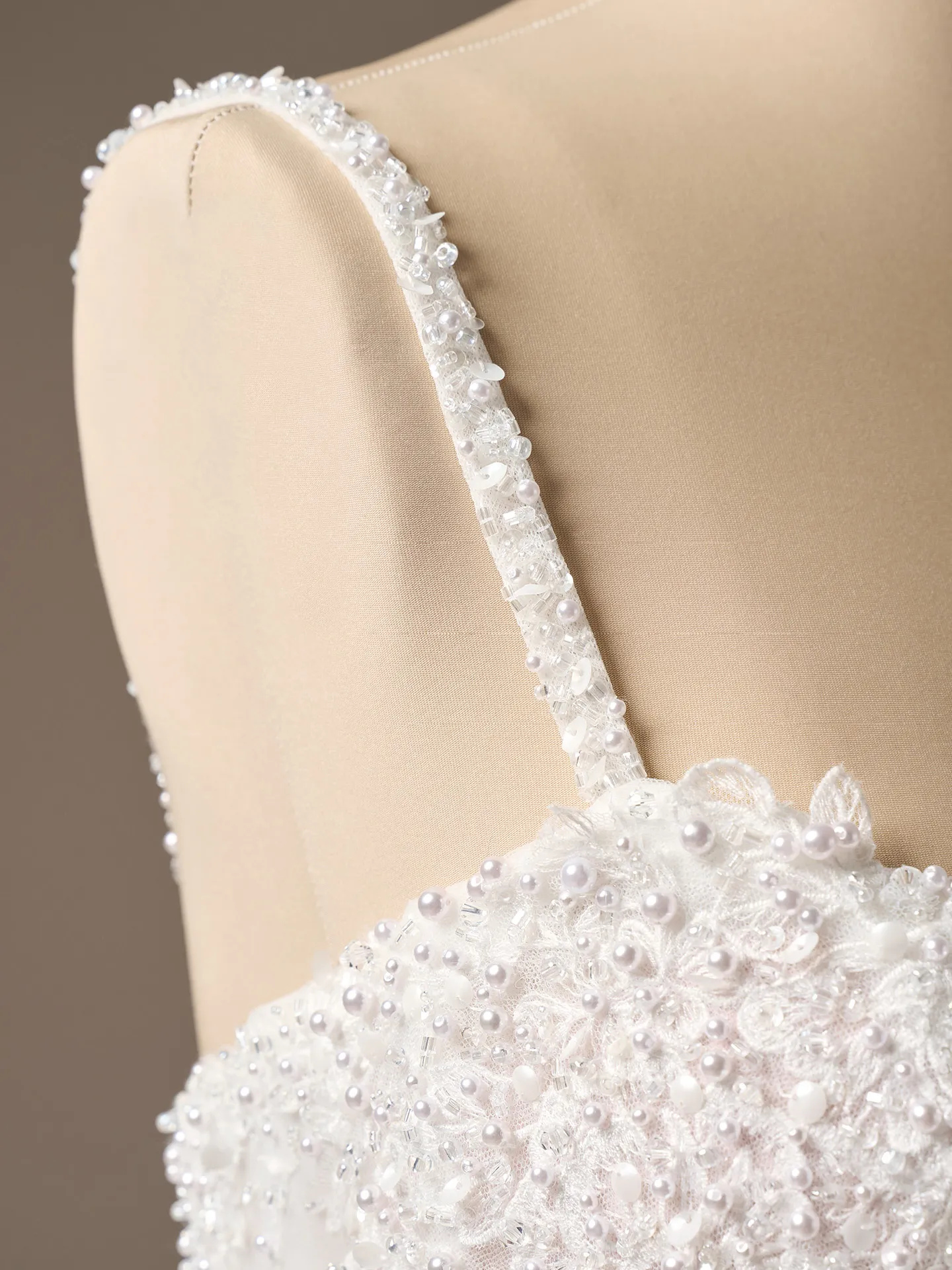 Maggie Sottero London detachable shoulder straps, front view.