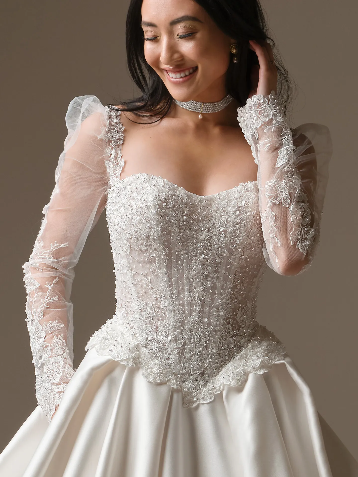 Maggie Sottero London detachable sleeves, front view.
