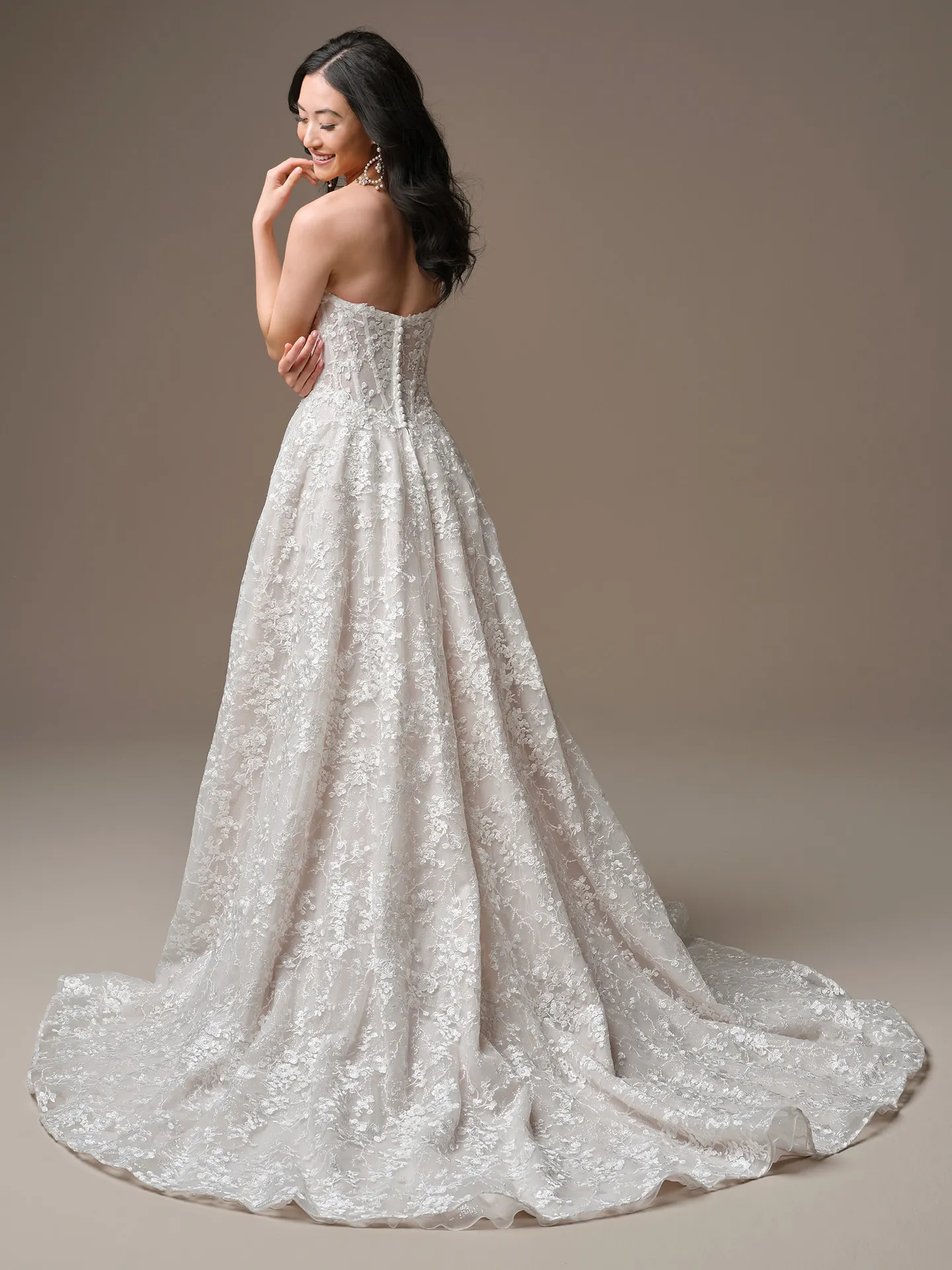Memphis, back view, lace A-line dress by Maggie Sottero.