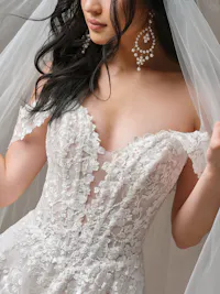 Memphis detachable off-the-shoulder illusion sequin allover lace cap-sleeves