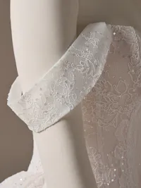 Raquel detachable off-the-shoulder sequined Chantilly lace cap-sleeves