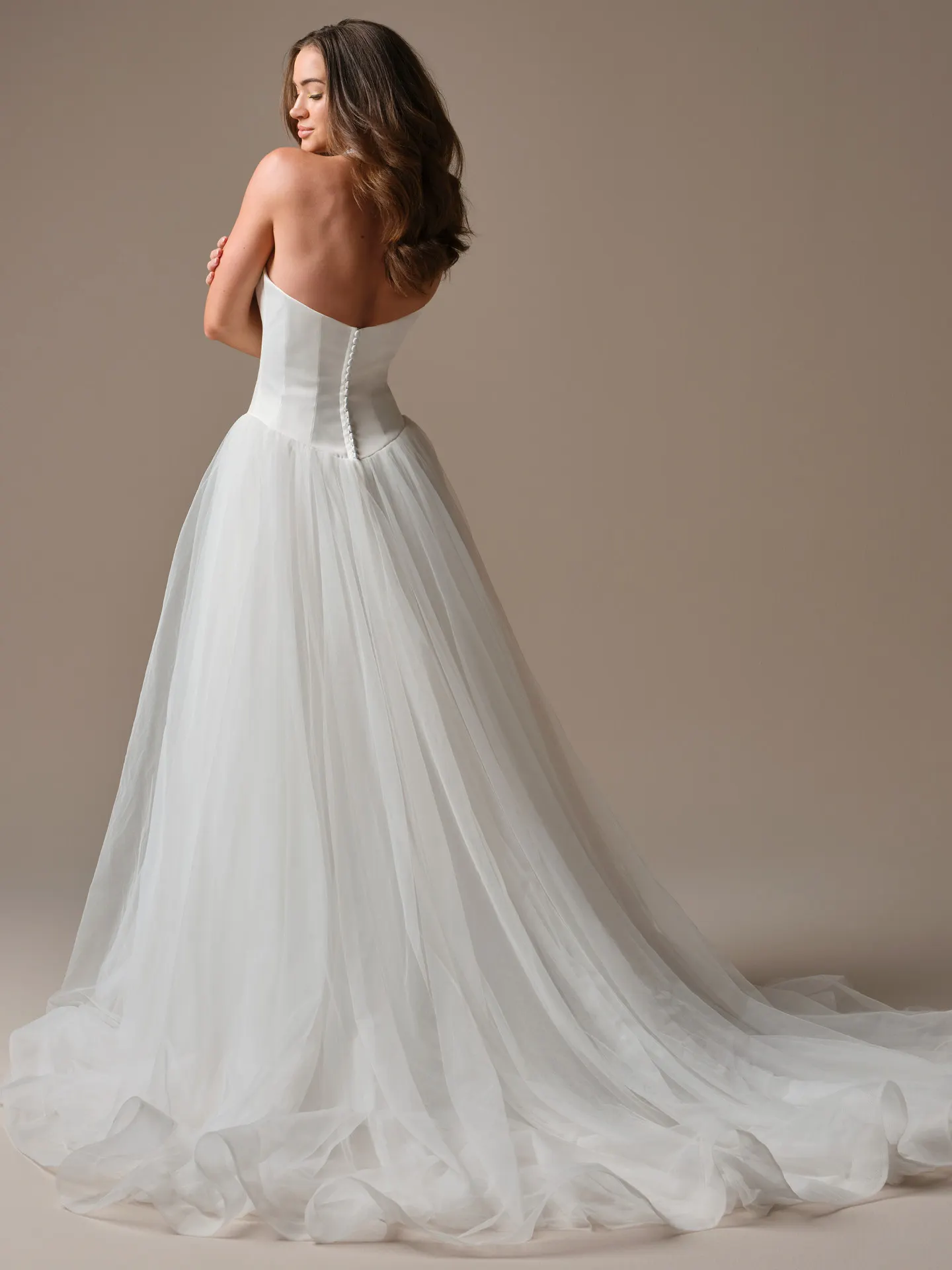 Maggie Sottero Shirley, back view tulle A-Line wedding dress.
