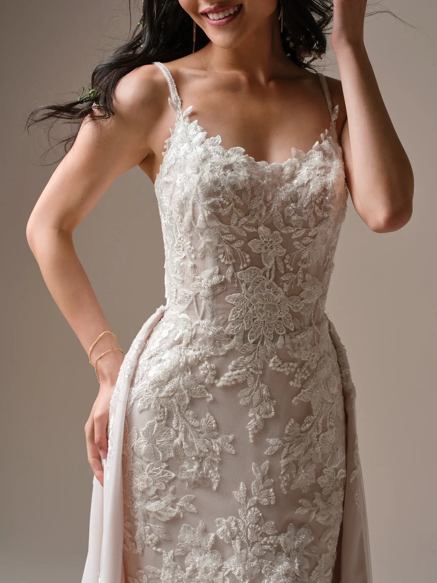 Rebecca Ingram Eden lace fit-and-flare dress, front view.