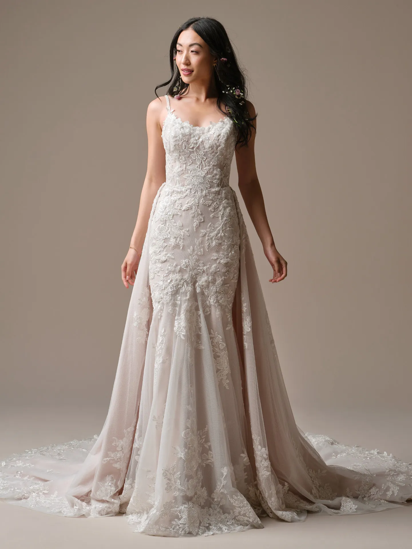 Rebecca Ingram Eden lace fit-and-flare, front view.