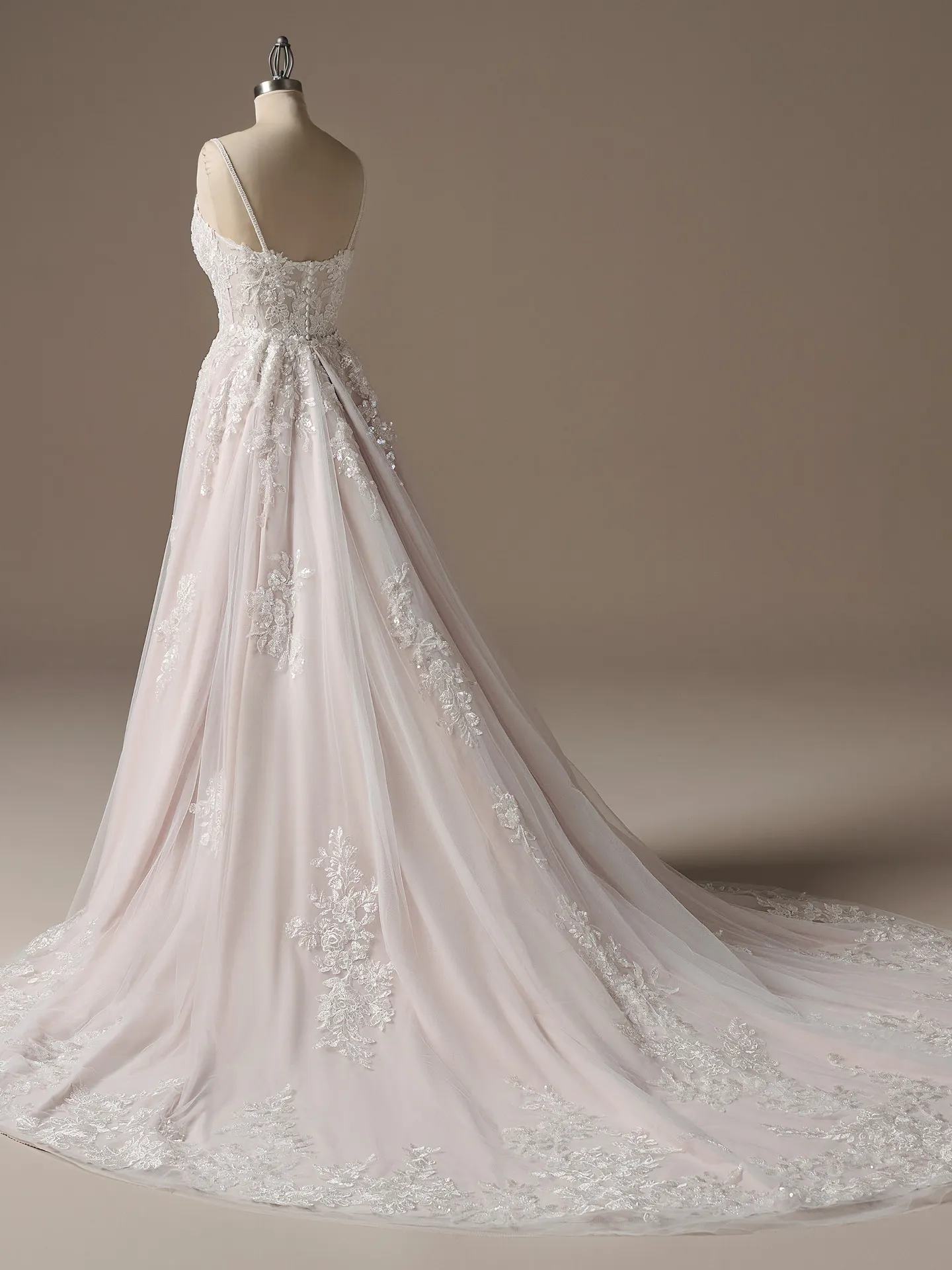 Rebecca Ingram Eden back view illusion lace fit-and-flare wedding dress with long train