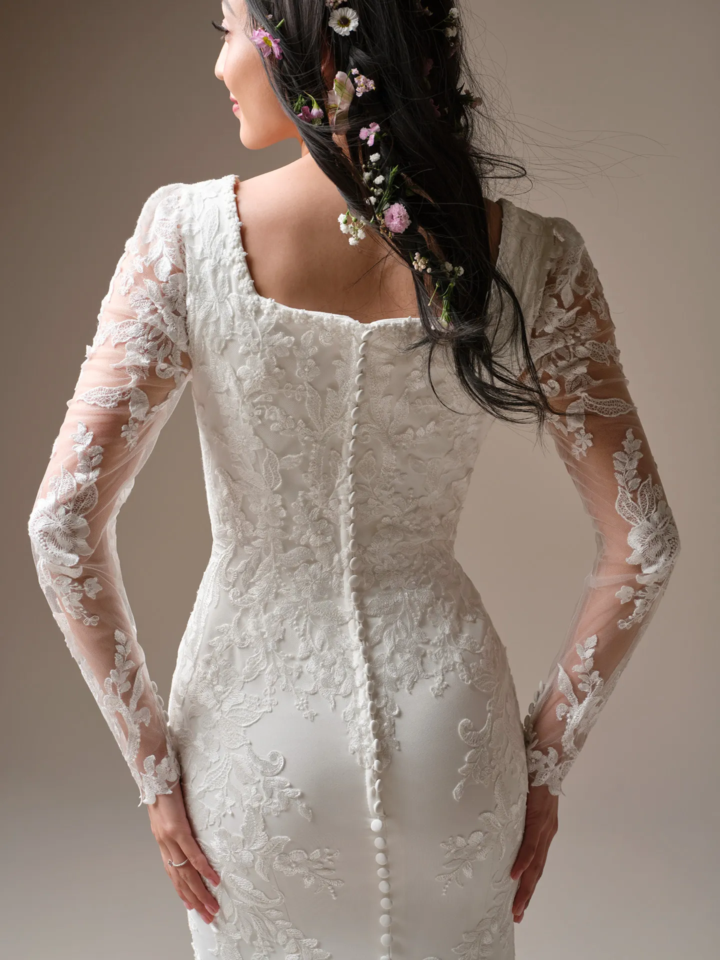 Rebecca Ingram Larissa Leigh back view lace sheath wedding dress