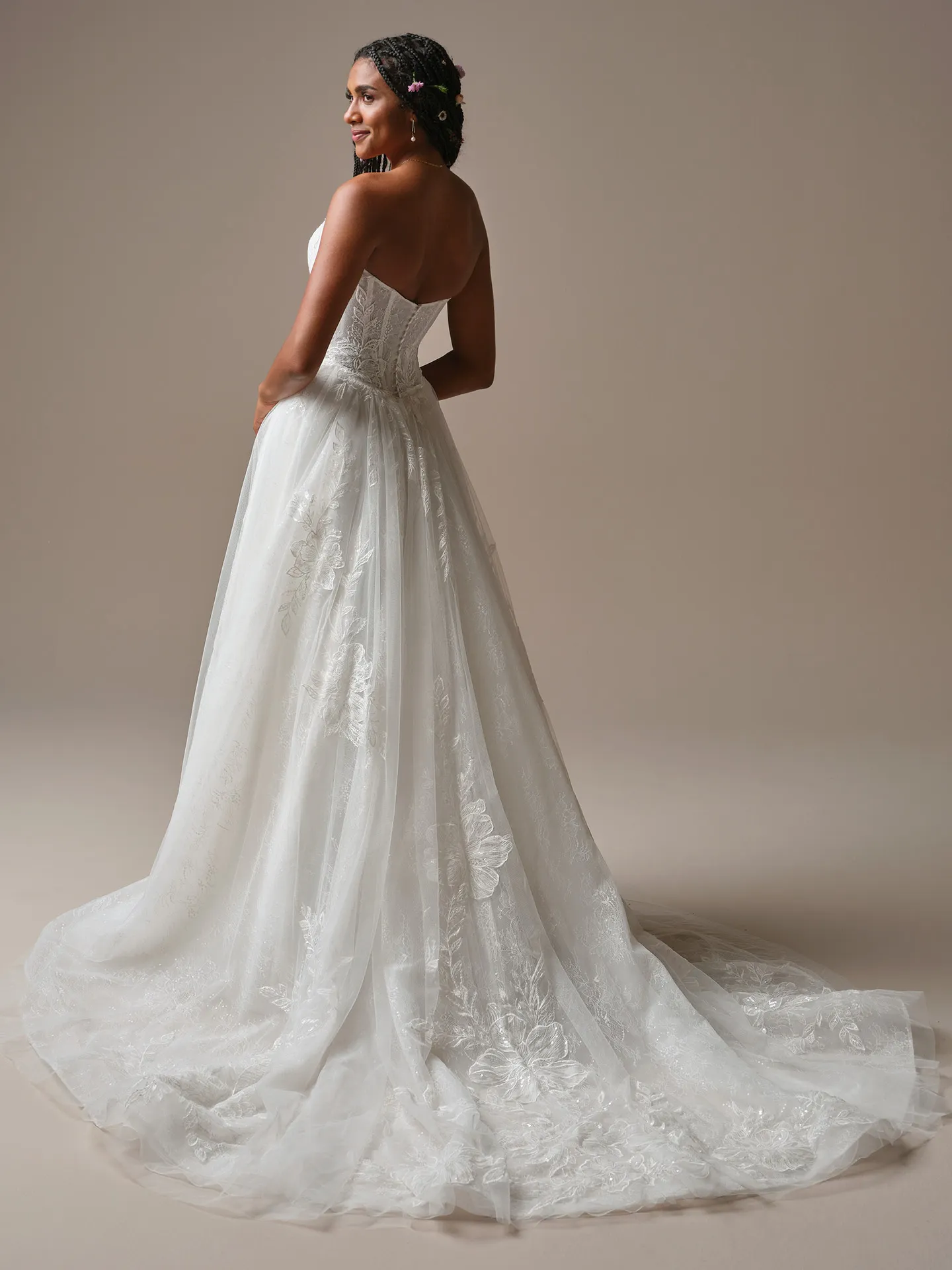 Rebecca Ingram Lisa ballgown back view with lace illusion details