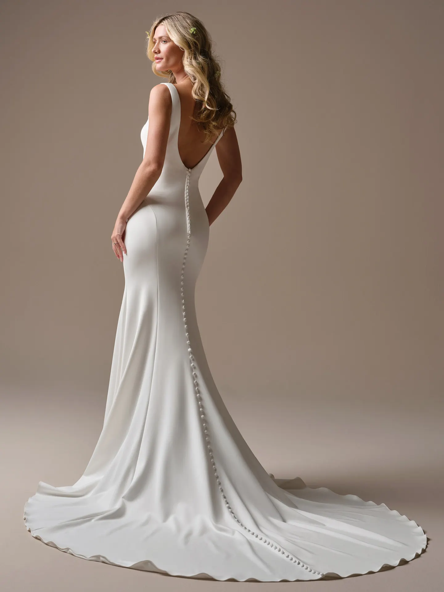 Rebecca Ingram Lucille side view V-back sheath wedding dress