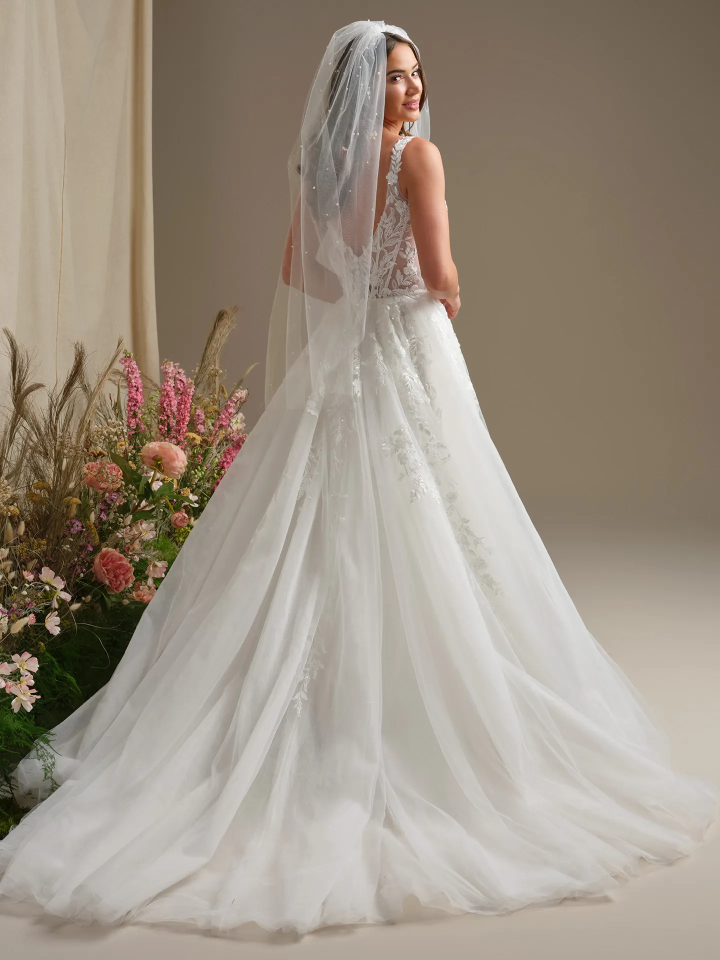 Rebecca Ingram Susan back view, illusion bodice ballgown wedding dress
