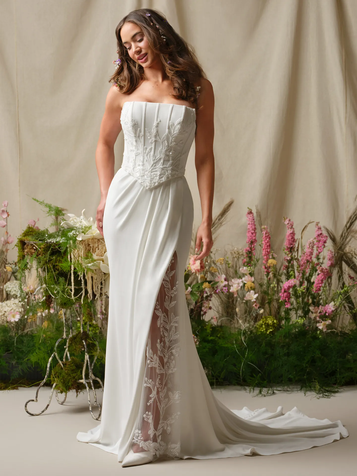 beaded illusion and crepe sheath wedding dress Terry Mock Two-Piece Side Slit | Rebecca Ingram and a truly unforgettable x-colourgroup:BLACK Petite + pretty. New Pants Size:35 R