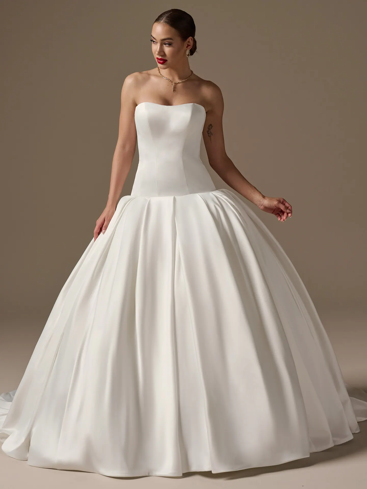 Maggie Sottero Adair satin ballgown, front view.