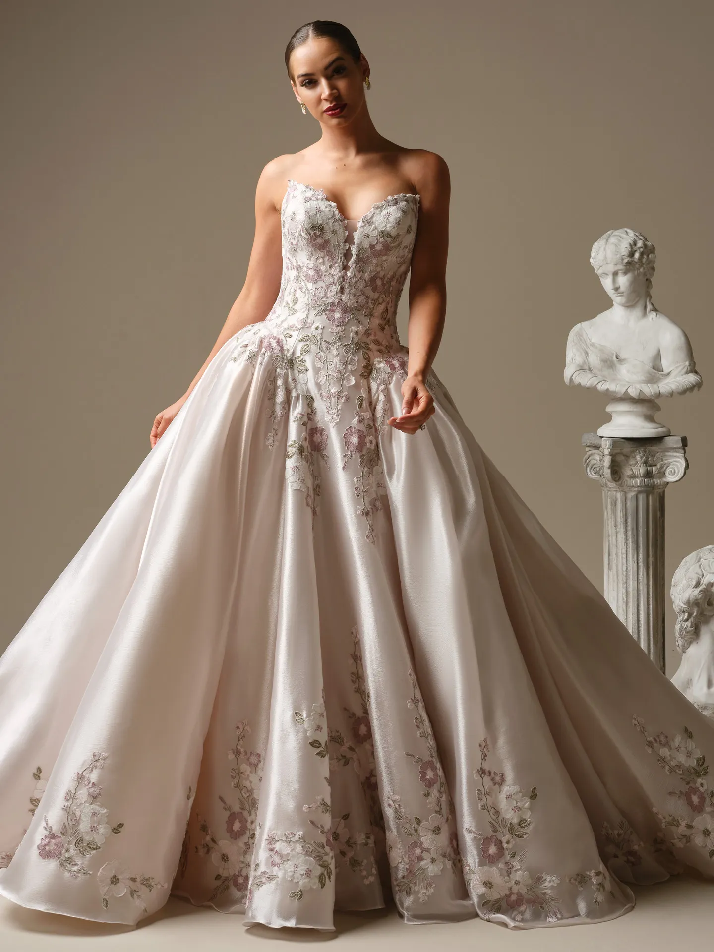 Maggie Sottero Alvarez floral lace ballgown, front view.