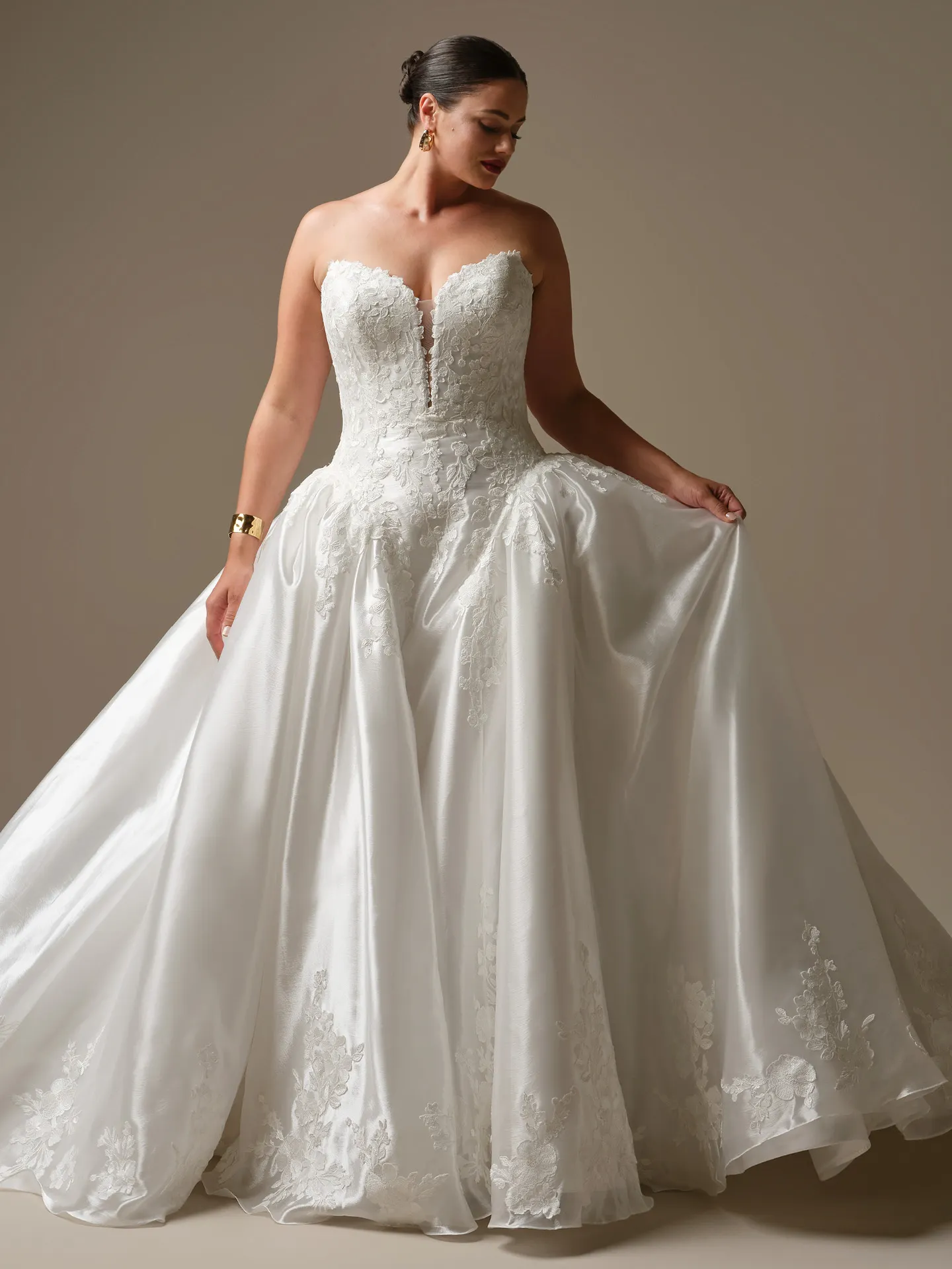 Maggie Sottero Alvarez, front view floral lace ballgown wedding dress.