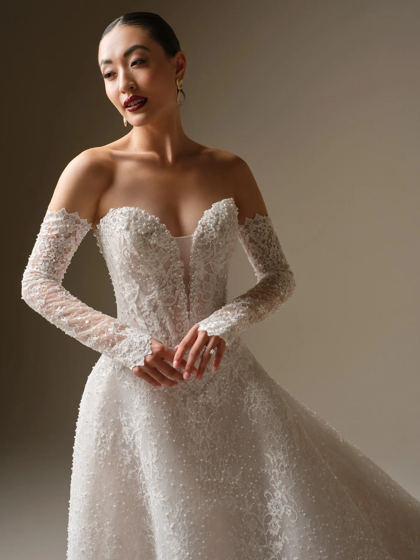 Maggie Sottero Angelica, front view beaded A-line dress.