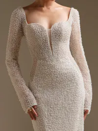 Cooper detachable glitter tulle long fitted sleeves embellished with pearls