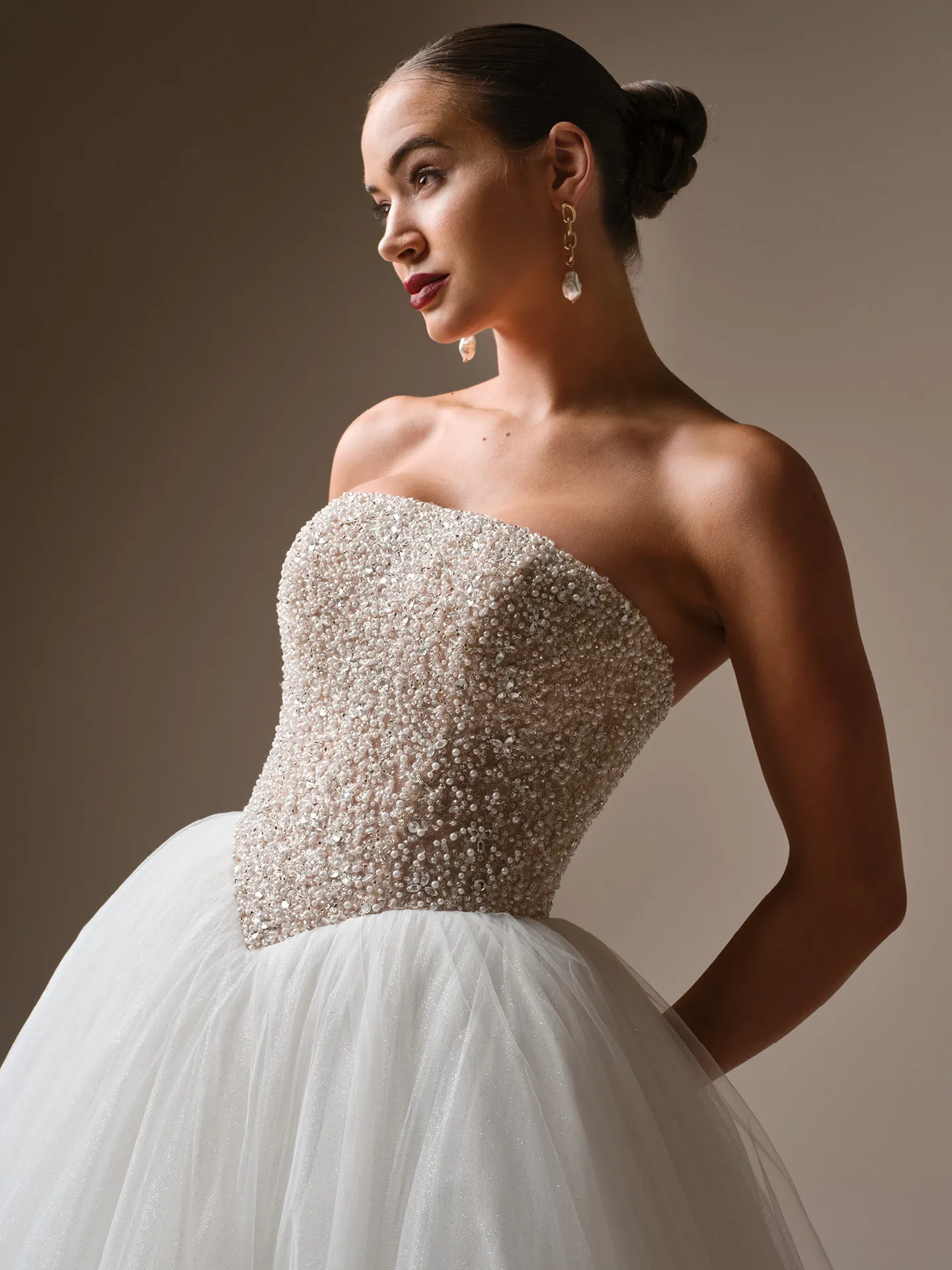 Sottero and Midgley Dmara Lane, front view beaded bodice ballgown dress.