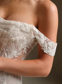 Dublin detachable off-the-shoulder beaded over lace cap-sleeves