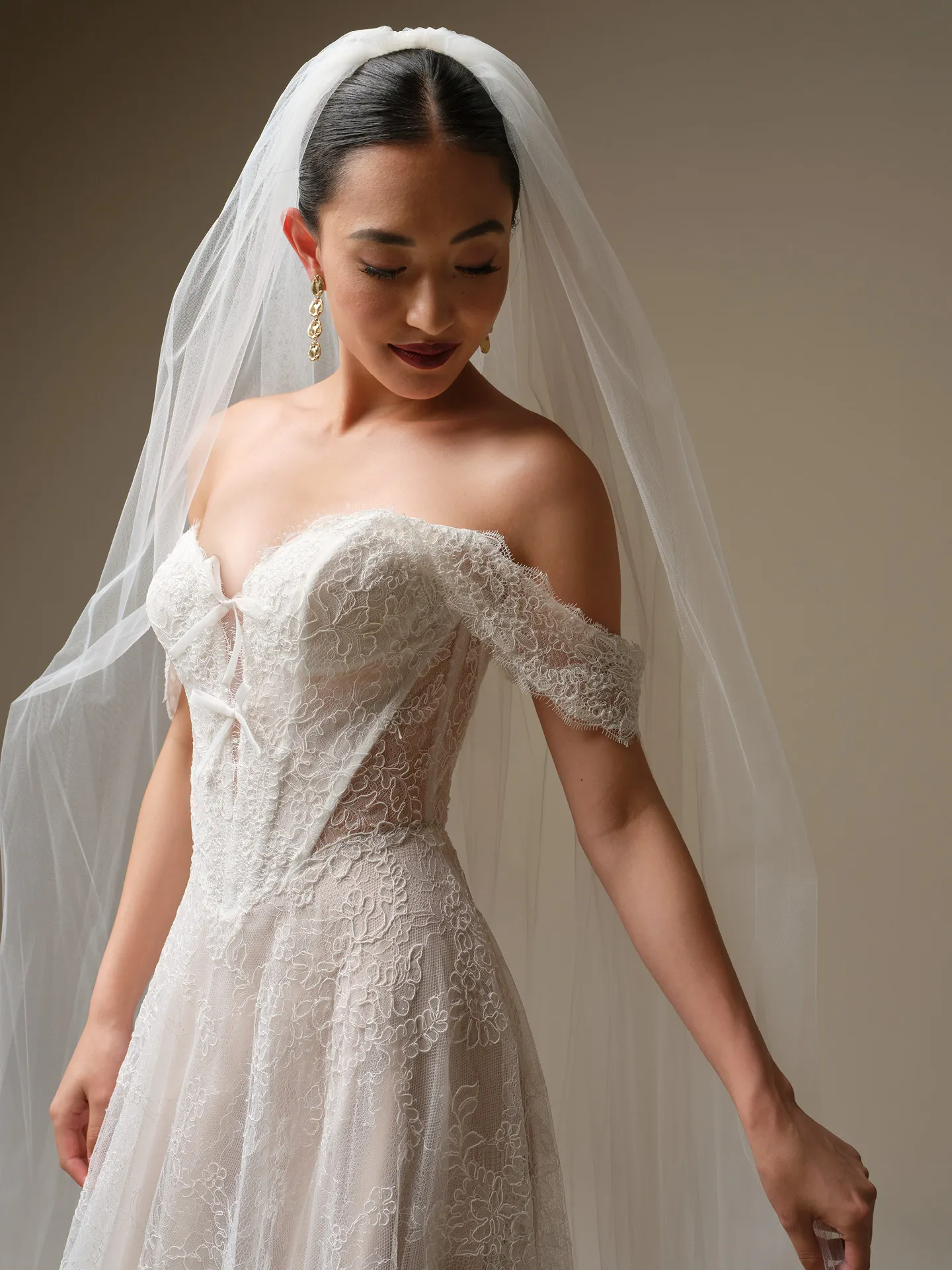 Sottero and Midgley Granger Chantilly Lace A-Line wedding dress, front view.