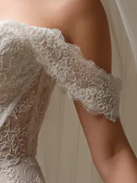 Granger detachable off-the-shoulder illusion Chantilly lace cap-sleeves