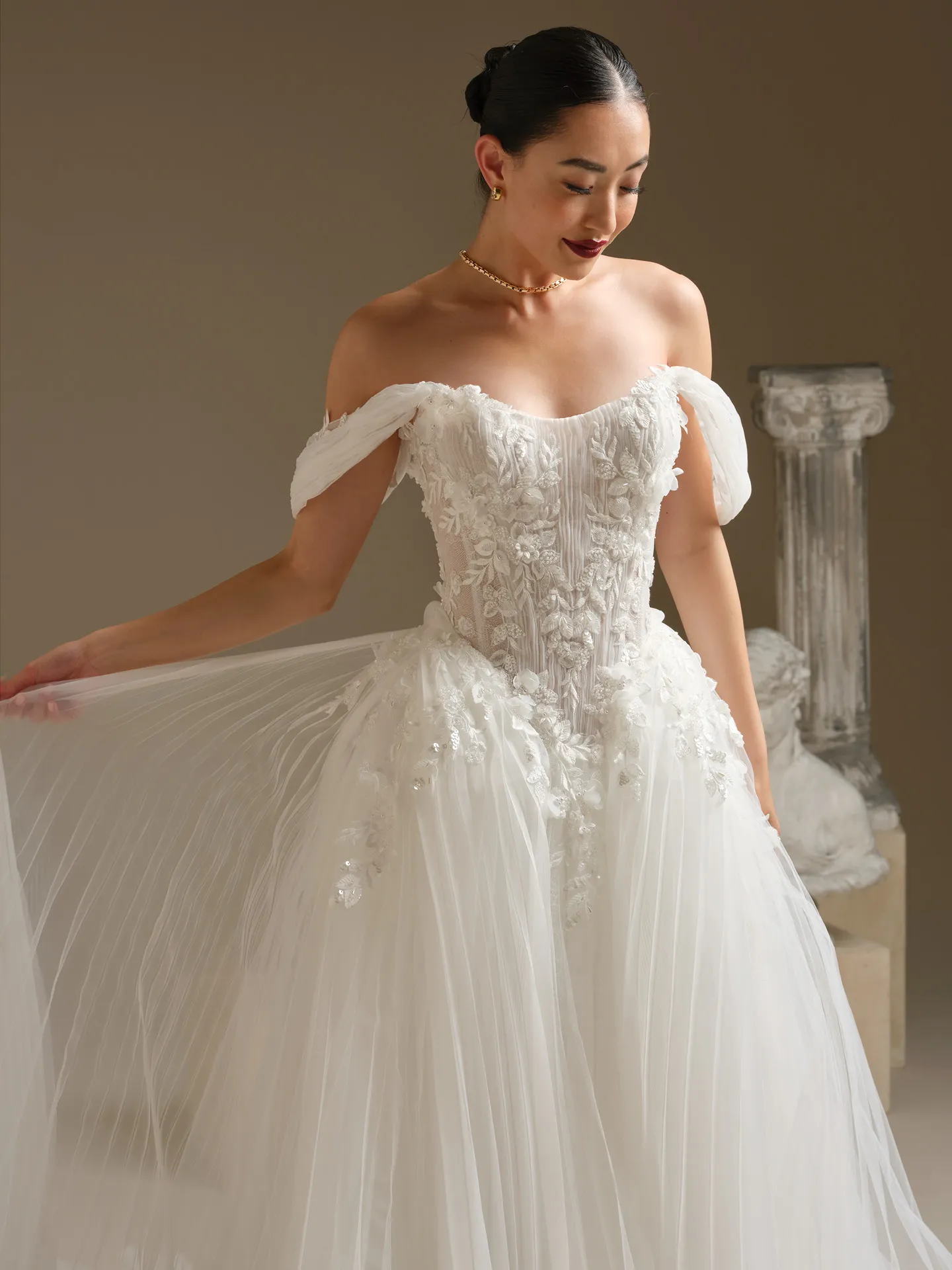 Sottero and Midgley Jayna, front view organza ballgown with floral beaded lace details.
