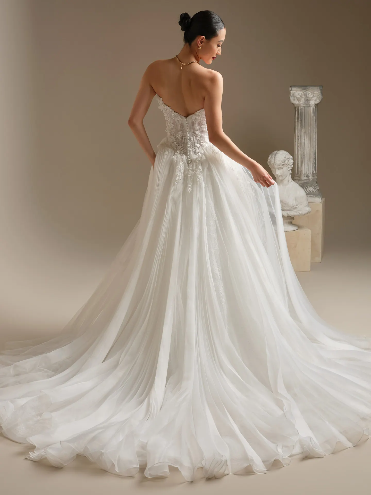 Sottero and Midgley Jayna, back view ballgown with 3-D floral lace and organza.