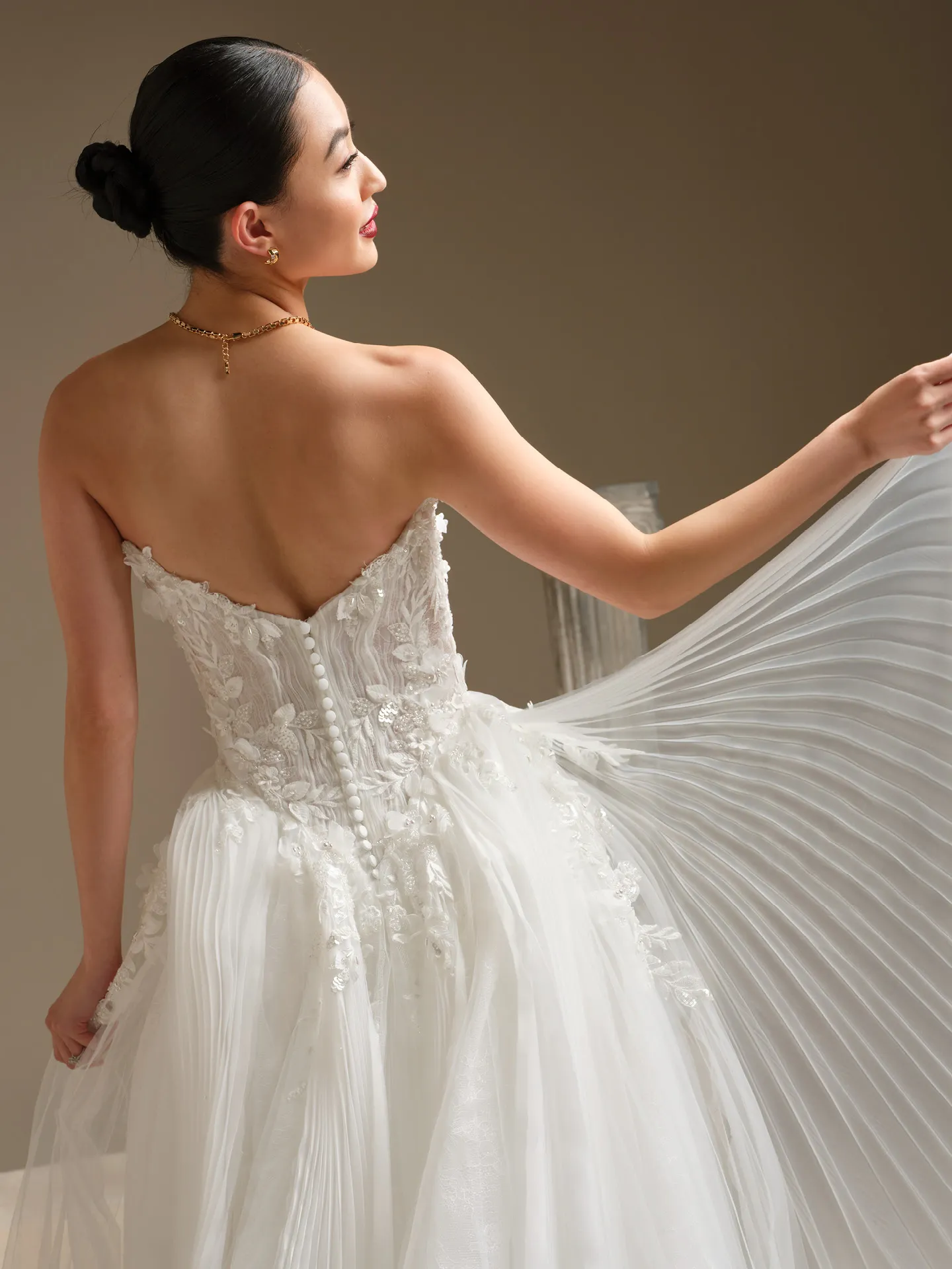Sottero and Midgley Jayna, back view 3-D floral beaded lace ballgown.