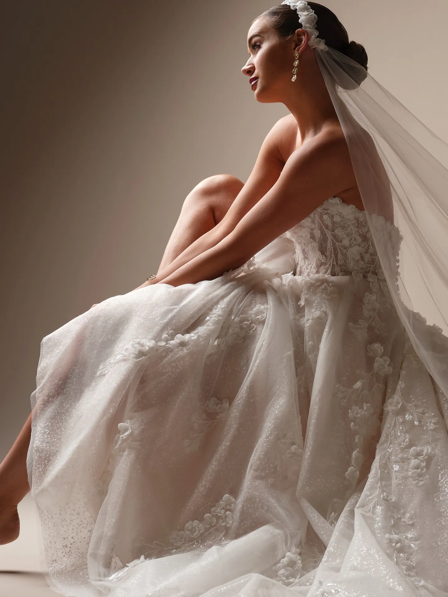 Sottero and Midgley Kalinda, side view, 3-D floral lace ballgown wedding dress.