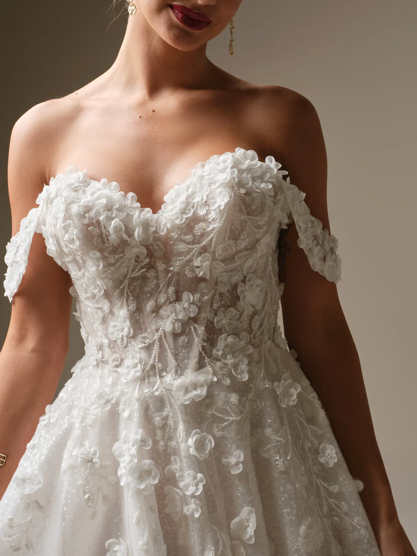 Sottero and Midgley Kalinda, front view 3-D floral lace ballgown wedding dress.