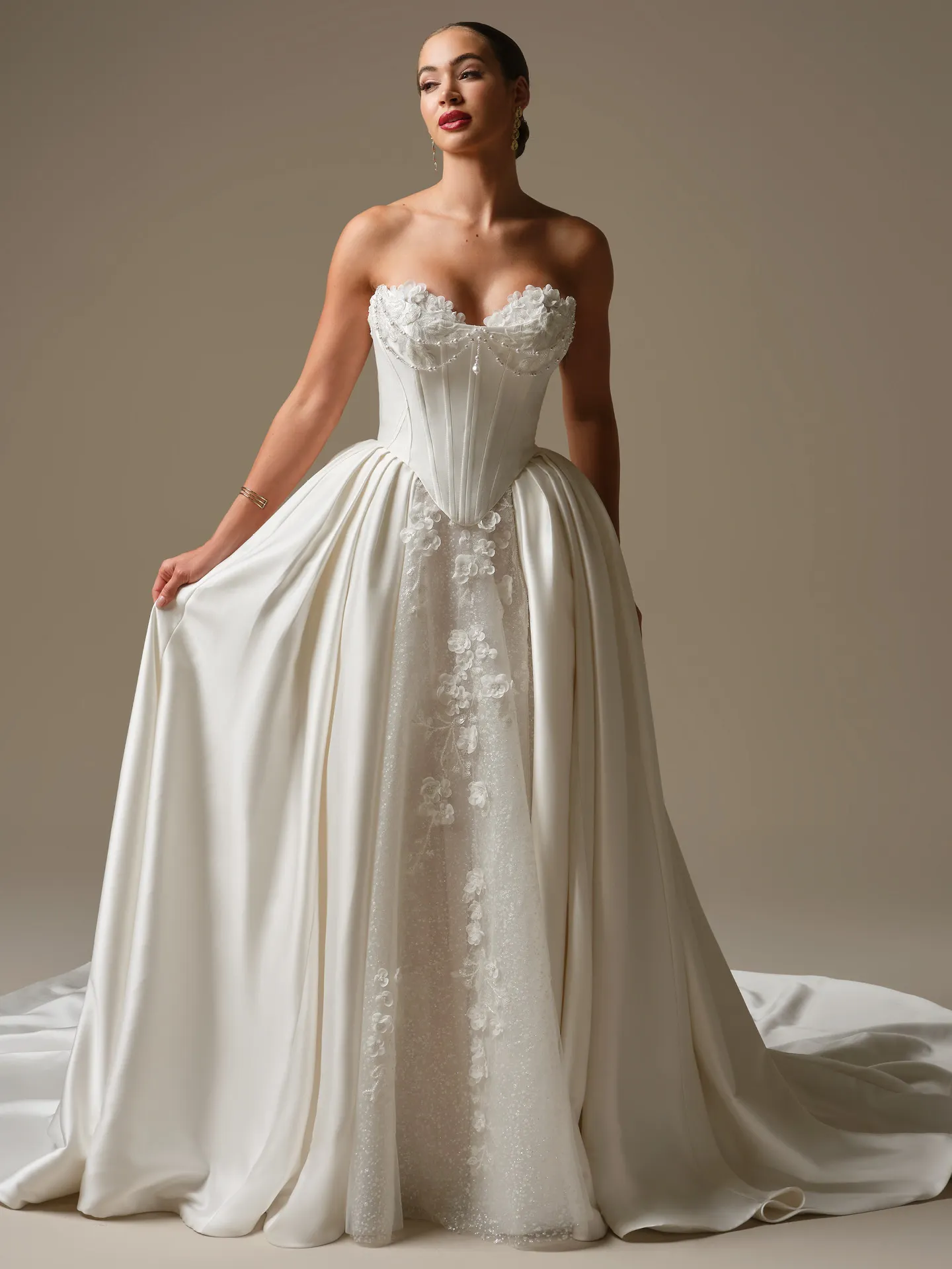 Sottero and Midgley Kalinda, front view ballgown with 3-D floral lace.