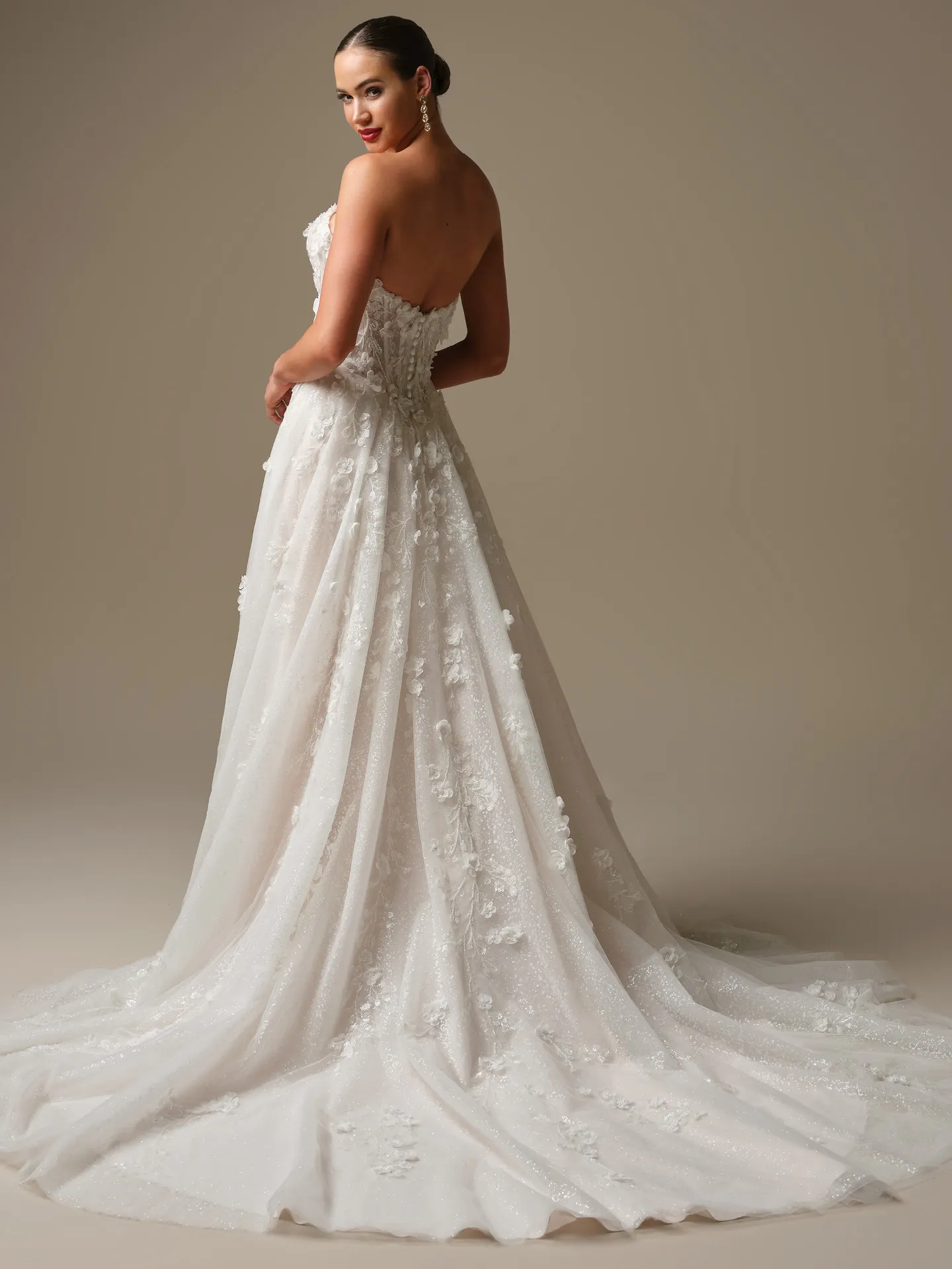 Sottero and Midgley Kalinda ballgown, back view with floral lace detailing.