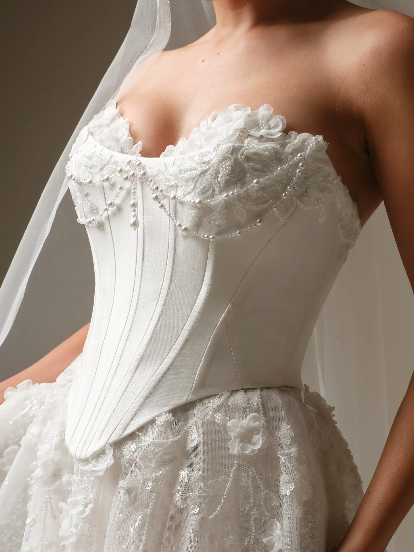 Sottero and Midgley Kalinda lace bustier, front view.