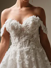Kalinda detachable off-the-shoulder cap-sleeves with beaded and sequin motifs and 3-D floral accents