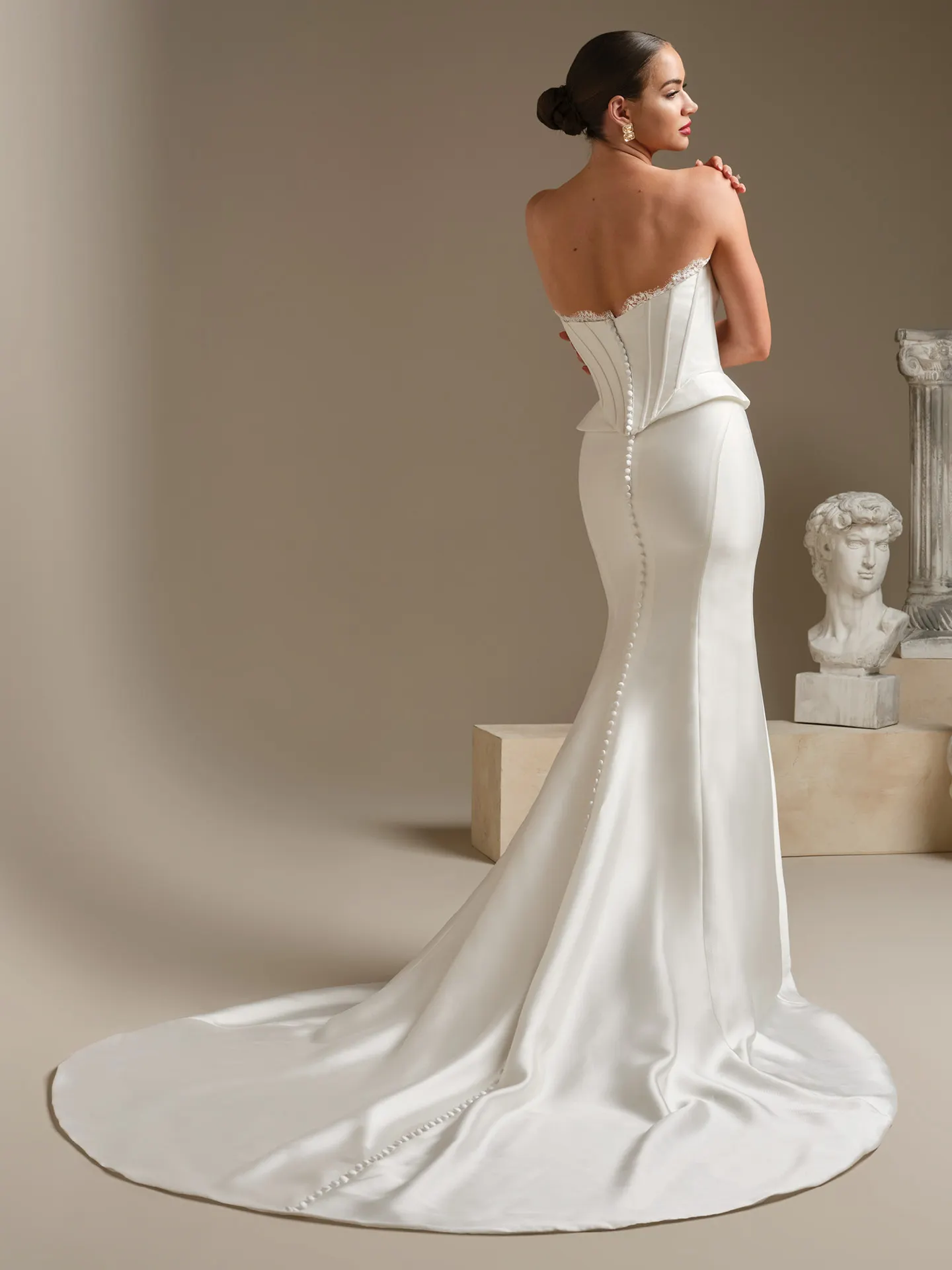 Sottero and Midgley Lassen Marie, back view sheath wedding dress with corset detailing.