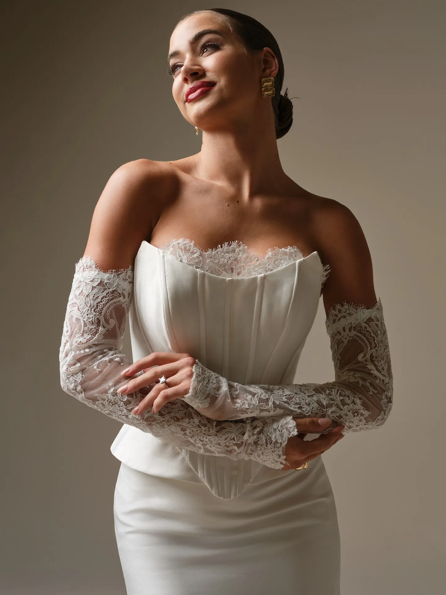 Sottero and Midgley Lassen, front view lace sleeve gown.