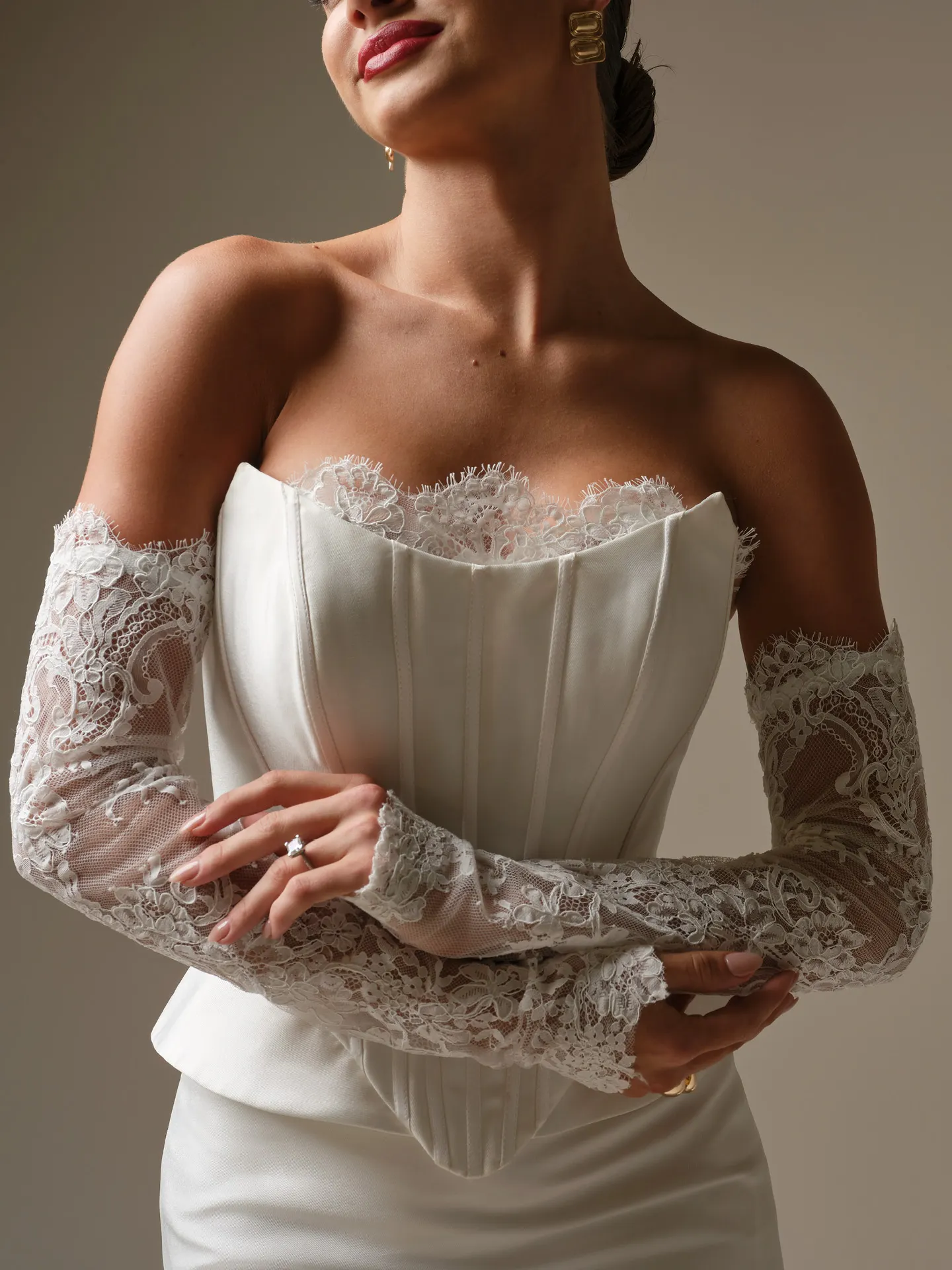 Sottero and Midgley Lassen Marie, front view with lace sleeves.