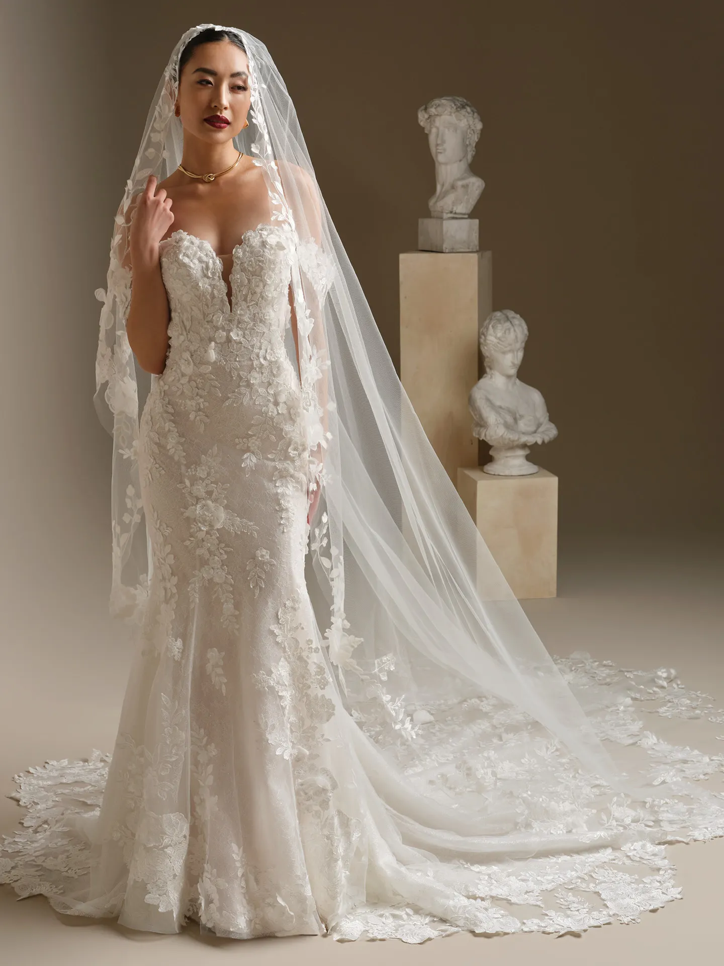 Sottero and Midgley Rashida, front view: beaded lace fit-and-flare wedding dress.