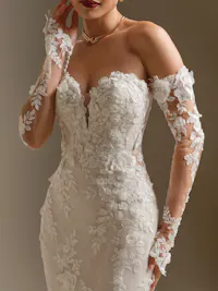 Rashida detachable off-the-shoulder illusion fitted sleeves with beaded sequin 3-D lace and buttoned cuffs